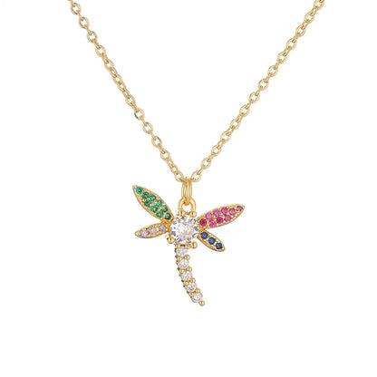 Simple Style Dragonfly Copper Plating Inlay Zircon Gold Plated Pendant Necklace