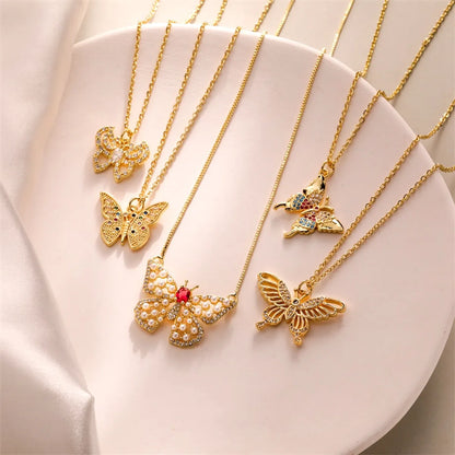 Simple Style Dragonfly Copper Plating Inlay Zircon Gold Plated Pendant Necklace