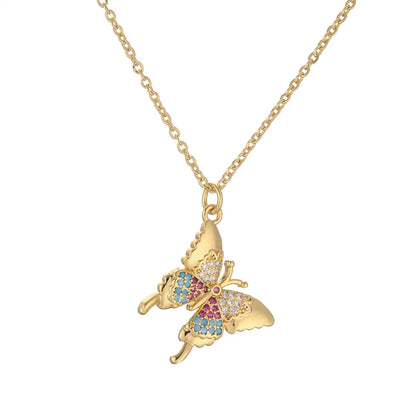 Simple Style Dragonfly Copper Plating Inlay Zircon Gold Plated Pendant Necklace