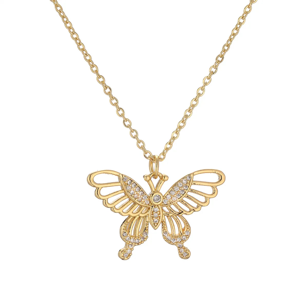 Simple Style Dragonfly Copper Plating Inlay Zircon Gold Plated Pendant Necklace