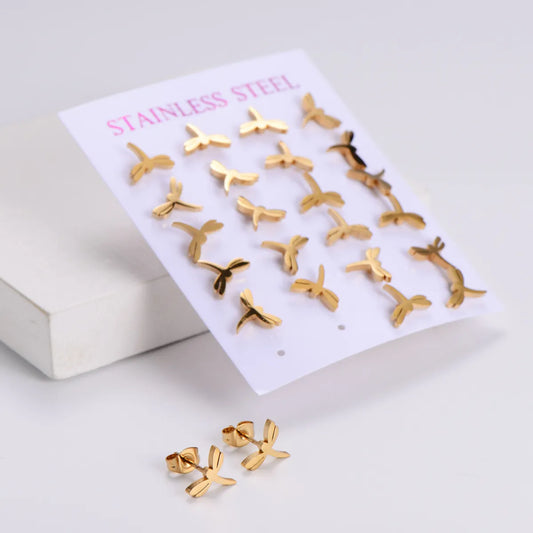 1 Set Simple Style Dragonfly Plating Stainless Steel Ear Studs