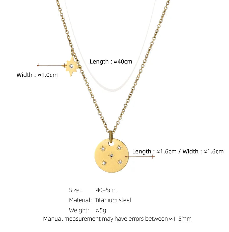 304 Stainless Steel 18K Gold Plated Simple Style Plating Inlay Eight Awn Star Rhinestones Pendant Necklace