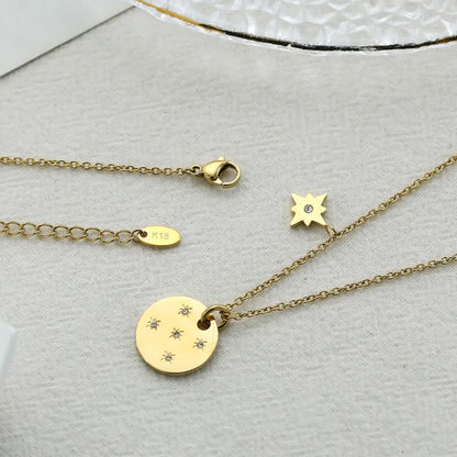 304 Stainless Steel 18K Gold Plated Simple Style Plating Inlay Eight Awn Star Rhinestones Pendant Necklace