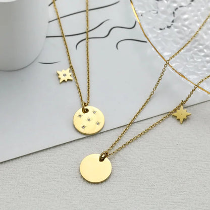 304 Stainless Steel 18K Gold Plated Simple Style Plating Inlay Eight Awn Star Rhinestones Pendant Necklace