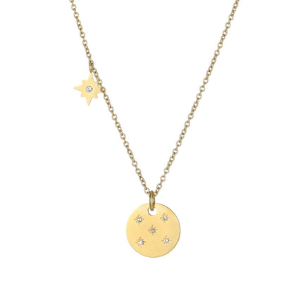 304 Stainless Steel 18K Gold Plated Simple Style Plating Inlay Eight Awn Star Rhinestones Pendant Necklace