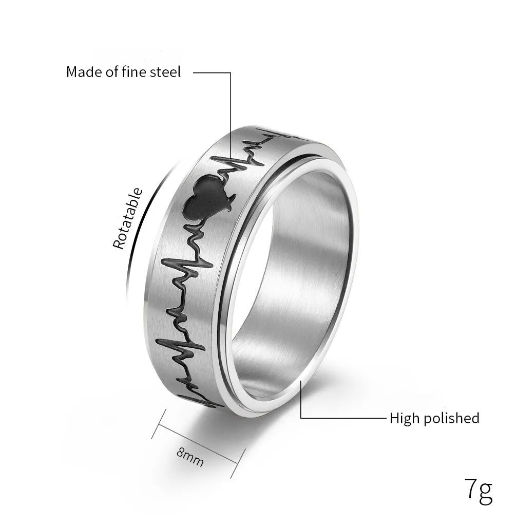 Simple Style Electrocardiogram 304 Stainless Steel 18K Gold Plated Rings Anxiety Ring In Bulk