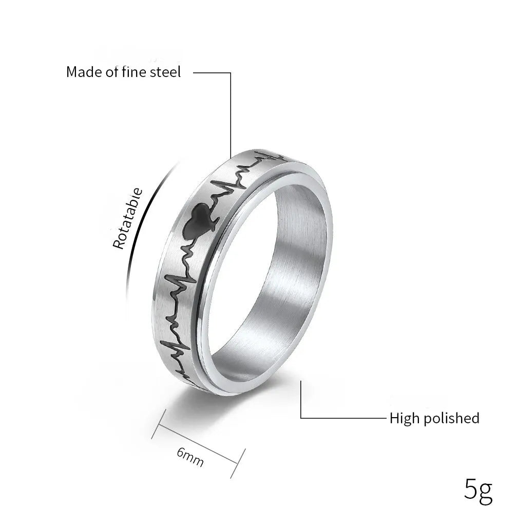 Simple Style Electrocardiogram 304 Stainless Steel 18K Gold Plated Rings Anxiety Ring In Bulk