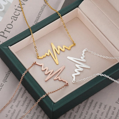 Simple Style Electrocardiogram Stainless Steel Titanium Steel Plating Necklace