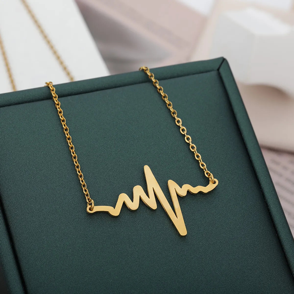 Simple Style Electrocardiogram Stainless Steel Titanium Steel Plating Necklace