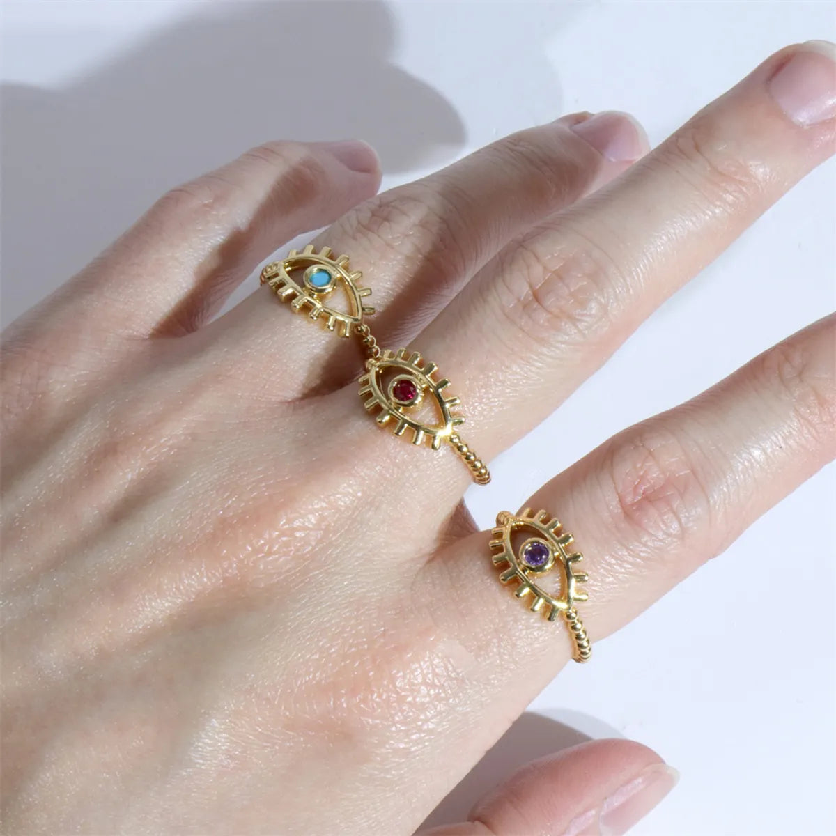 Simple Style Eye Copper Plating Inlay Zircon Gold Plated Open Ring