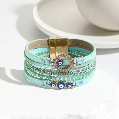 Simple Style Eye Pu Leather Inlay Artificial Diamond Women'S Bangle