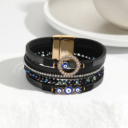 Simple Style Eye Pu Leather Inlay Artificial Diamond Women'S Bangle