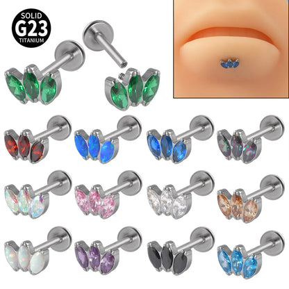 Simple Style Eye Titanium Inlay Opal Zircon Lip Stud