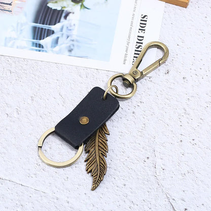 Simple Style Feather Alloy Cowhide Men'S Keychain