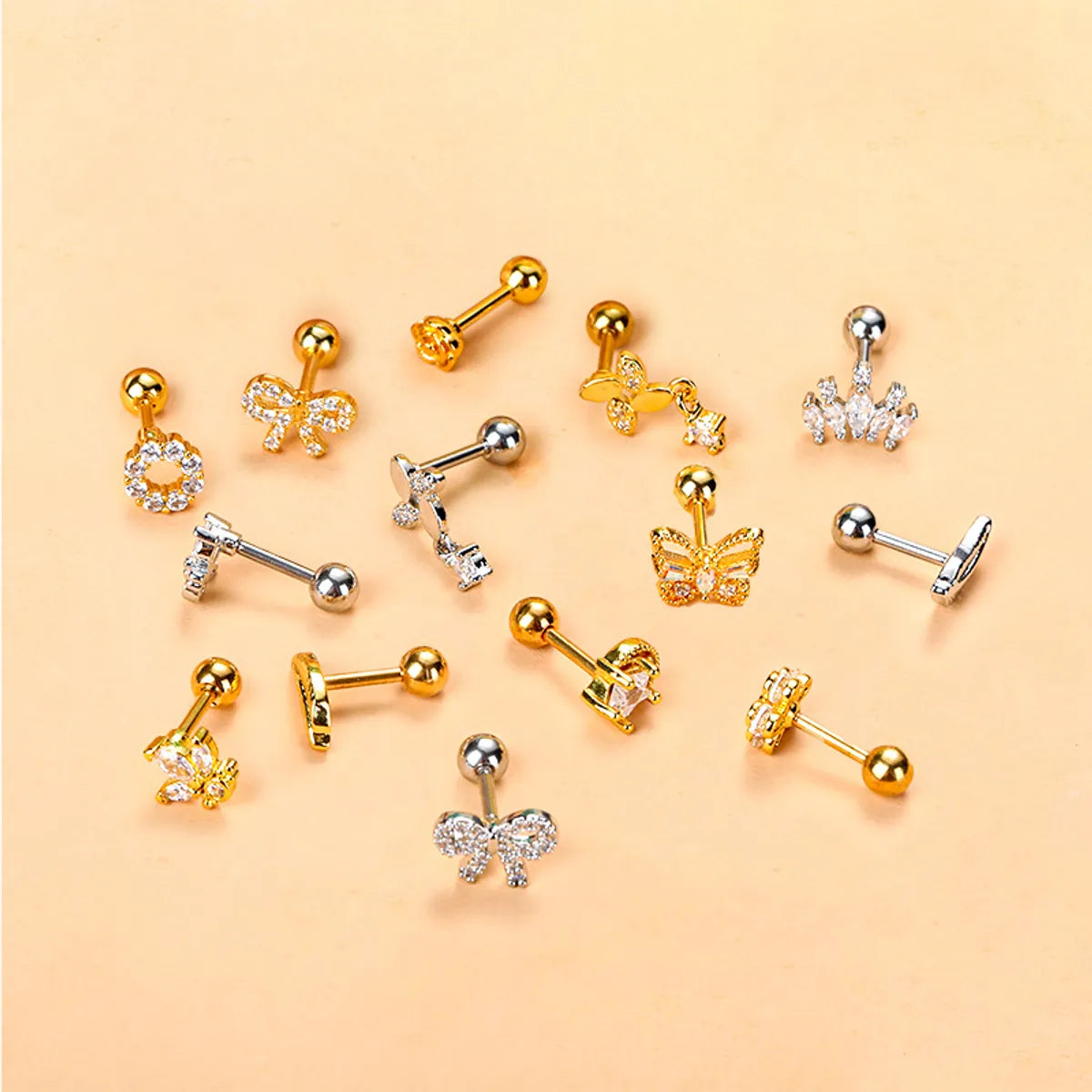 Simple Style Feather Butterfly Stainless Steel Copper Plating Inlay Zircon Ear Studs 1 Piece