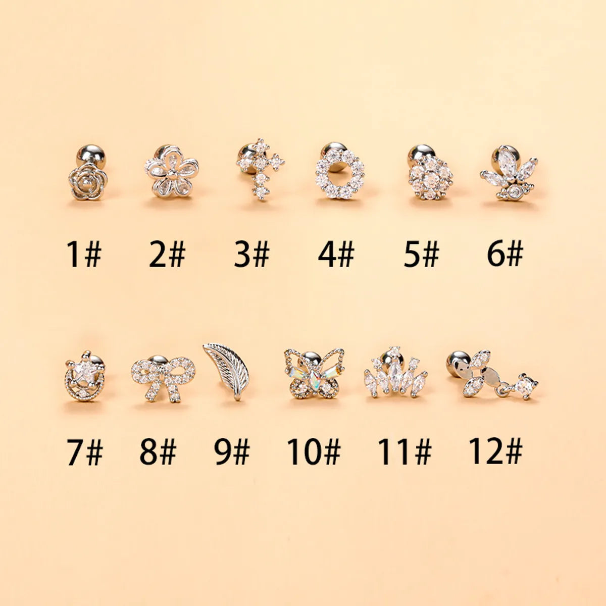 Simple Style Feather Butterfly Stainless Steel Copper Plating Inlay Zircon Ear Studs 1 Piece