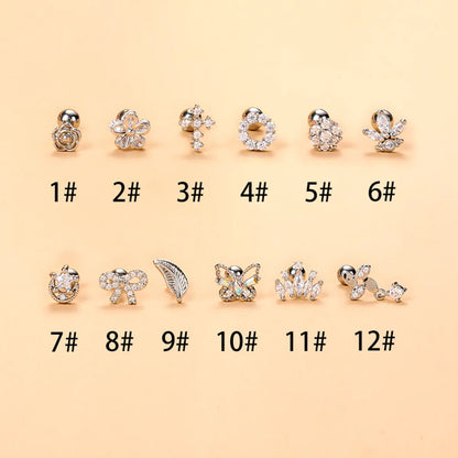 Simple Style Feather Butterfly Stainless Steel Copper Plating Inlay Zircon Ear Studs 1 Piece