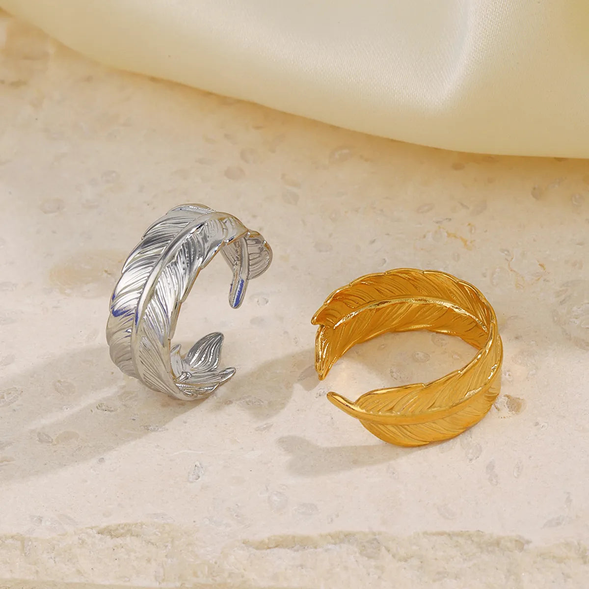 Simple Style Feather Stainless Steel Plating 18k Gold Plated Open Rings