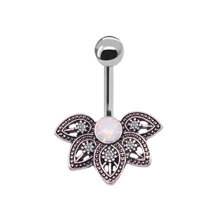 Simple Style Floral Stainless Steel Alloy Titanium Plating Inlay Diamond White Gold Plated Gold Plated Silver Plated Belly Ring