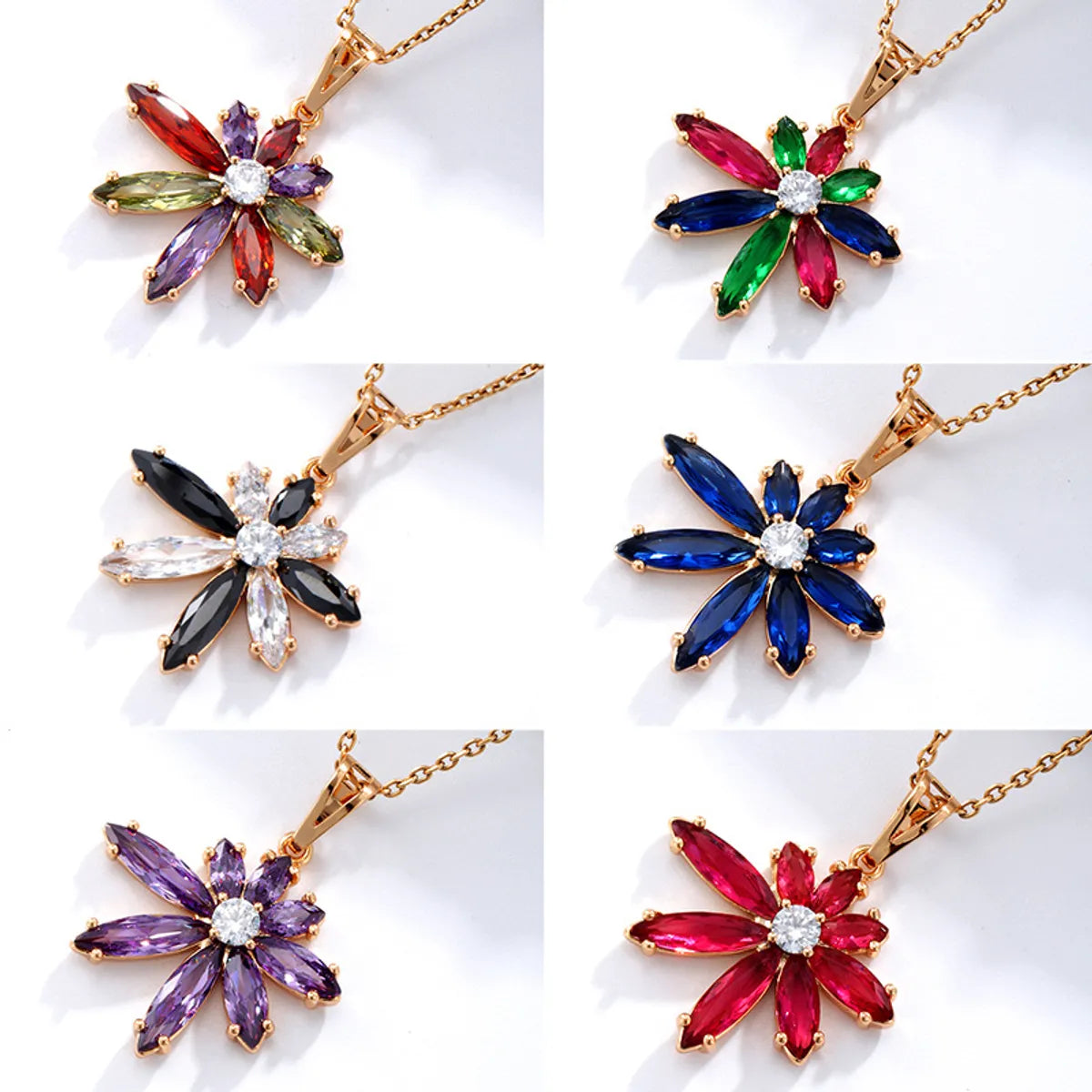 Xuping Simple Style Flower 18k Gold Plated Artificial Gemstones Copper Alloy Wholesale Pendant Necklace