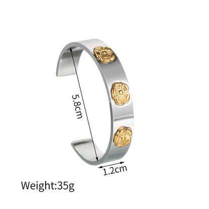 Simple Style Flower 304 Stainless Steel 18K Gold Plated Bangle In Bulk