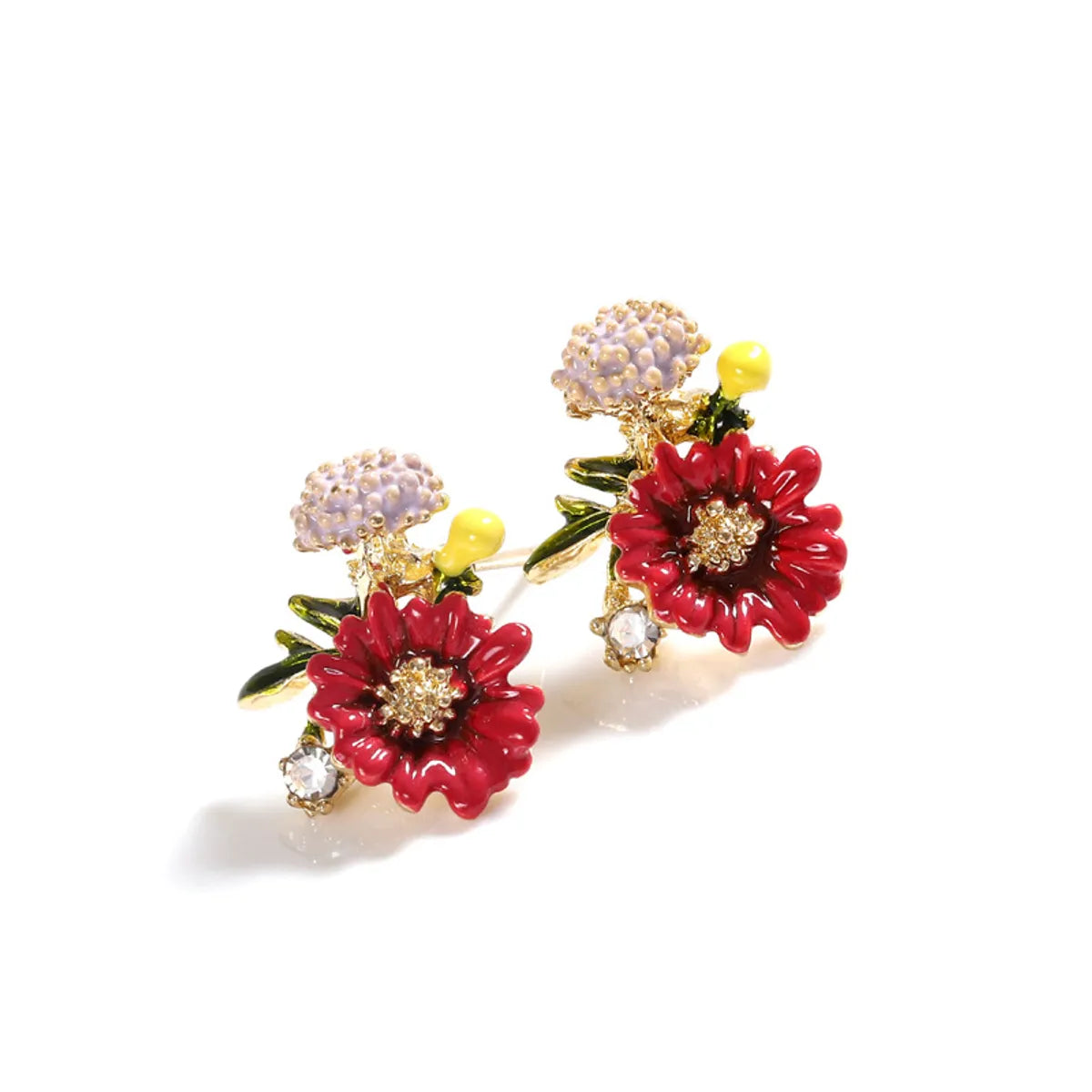 Simple Style Flower Alloy Inlay Artificial Gemstones Women'S Ear Studs