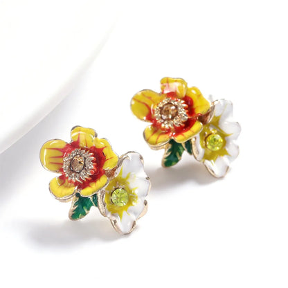 Simple Style Flower Alloy Inlay Artificial Gemstones Women'S Ear Studs