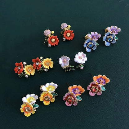 Simple Style Flower Alloy Inlay Artificial Gemstones Women'S Ear Studs