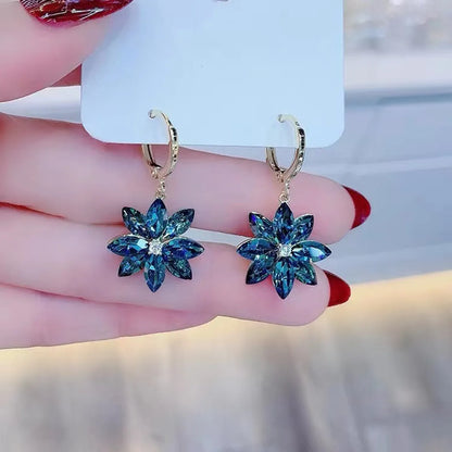 Simple Style Flower Alloy Inlay Glass Women's Drop Earrings