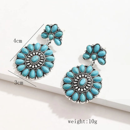 Simple Style Flower Alloy Inlay Turquoise Women'S Drop Earrings 1 Pair