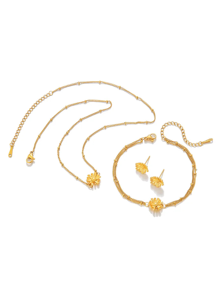 Simple Style Flower Alloy Plating Inlay Zircon 18k Gold Plated Women's Jewelry Set