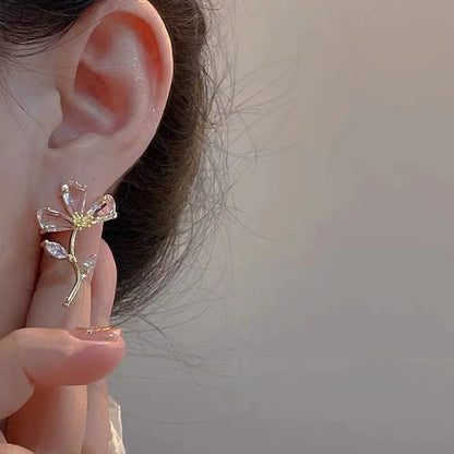 Simple Style Flower Alloy Plating Rhinestones Ear Studs 1 Pair