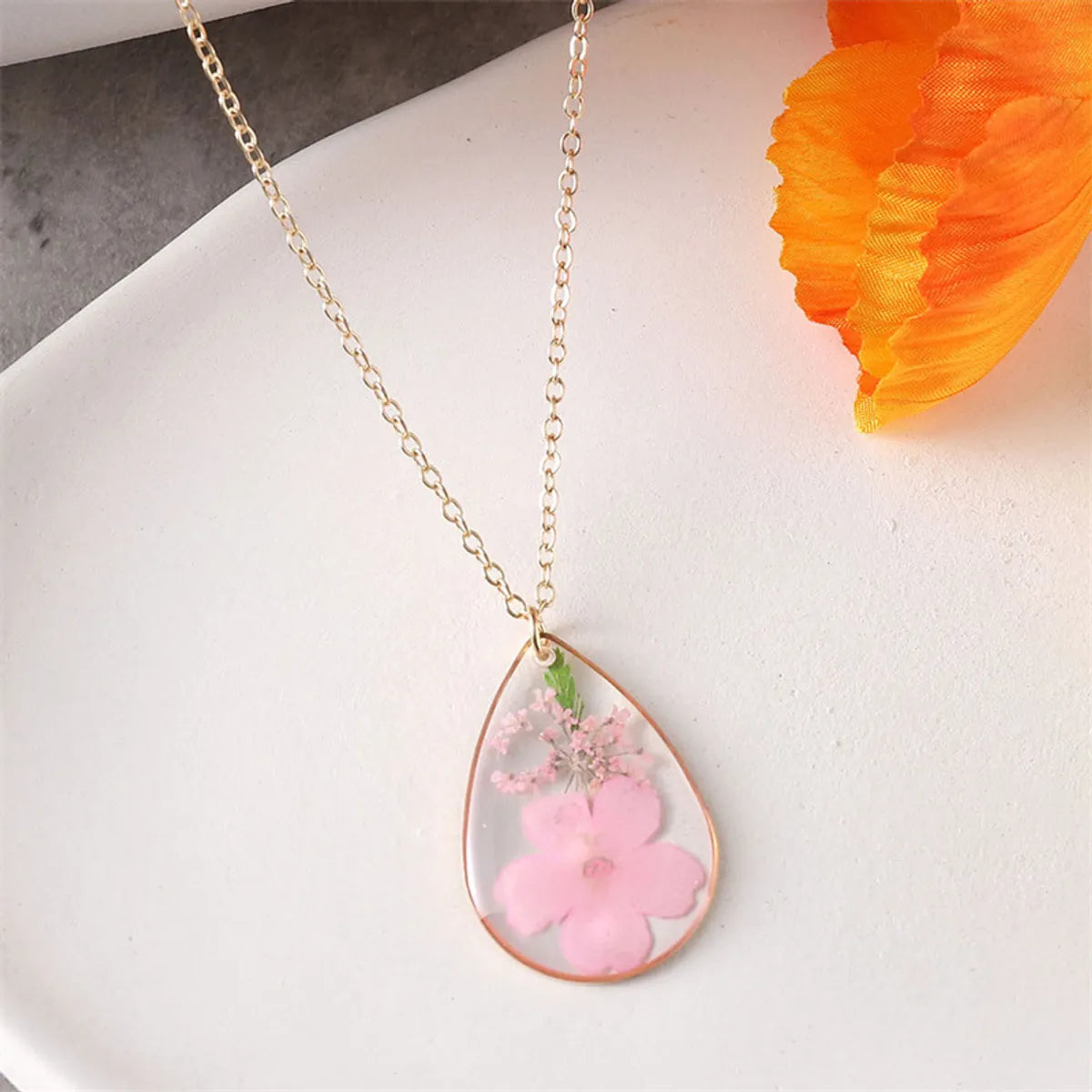 Pastoral Simple Style Flower Alloy Resin Wholesale Pendant Necklace