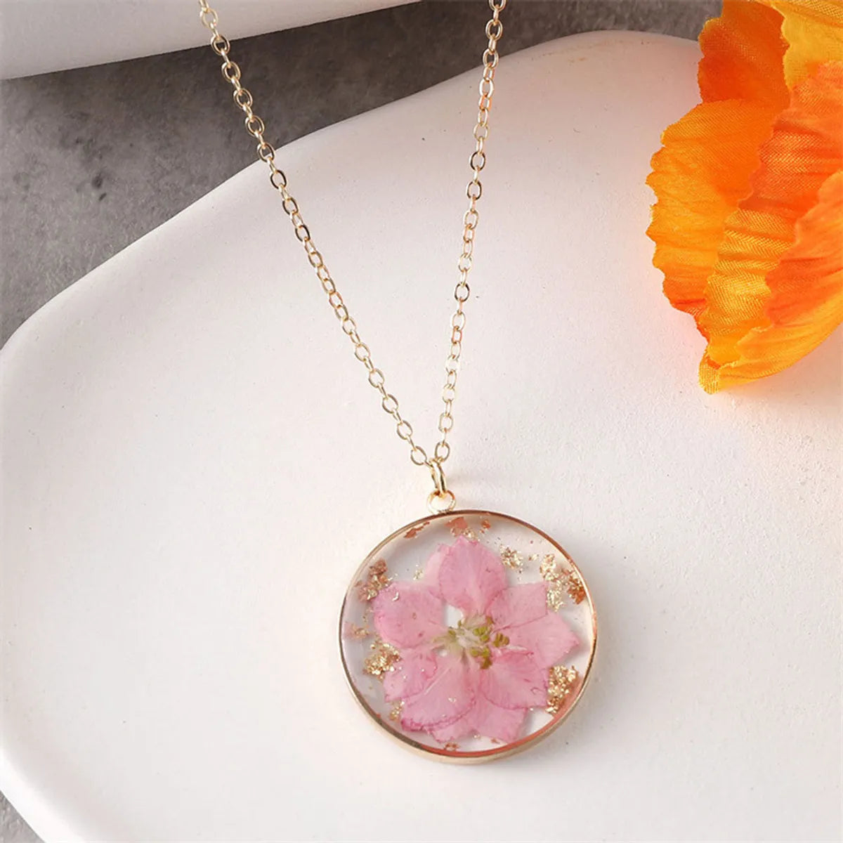 Pastoral Simple Style Flower Alloy Resin Wholesale Pendant Necklace