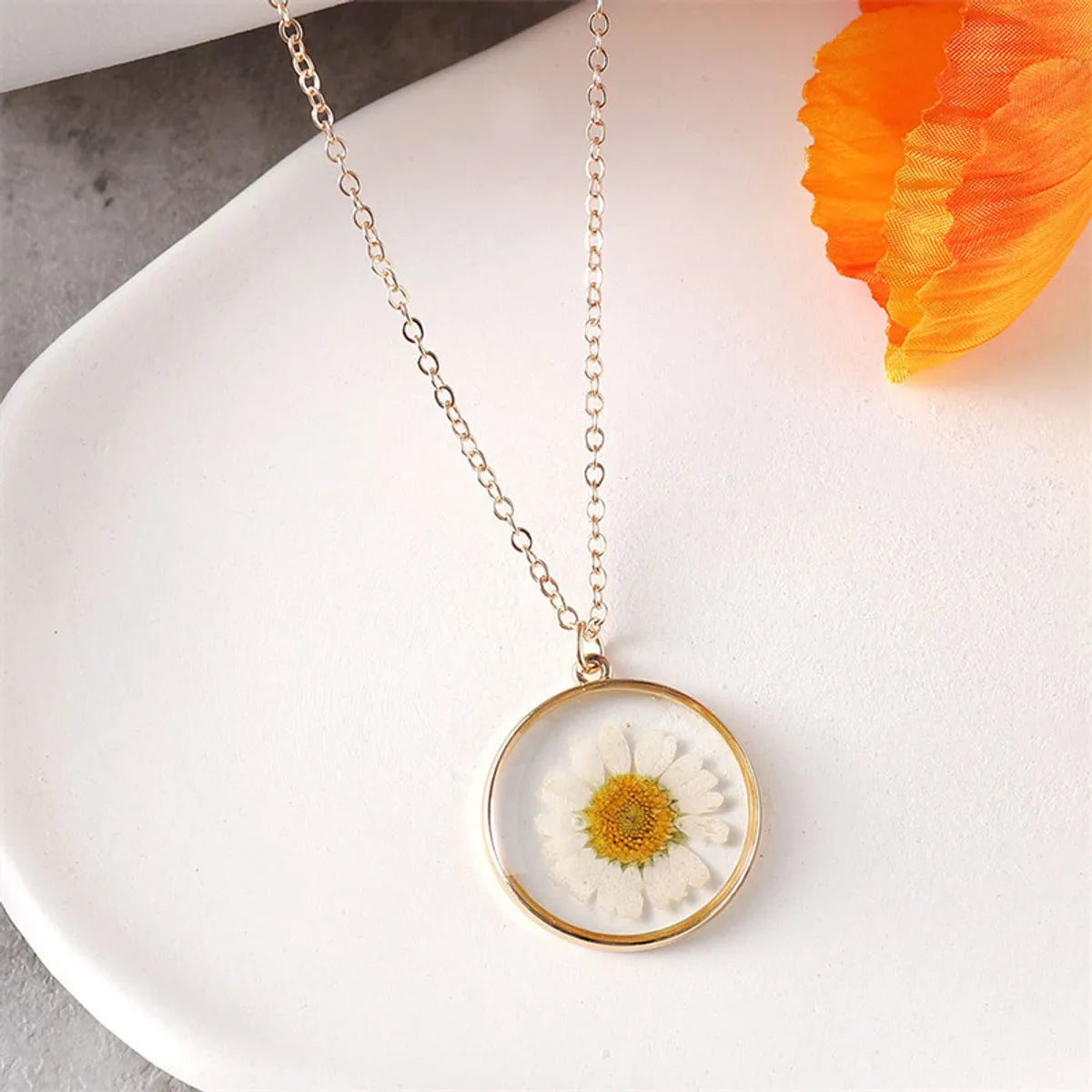 Pastoral Simple Style Flower Alloy Resin Wholesale Pendant Necklace