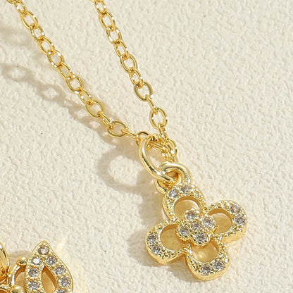 Simple Style Flower Butterfly Lock Brass 14k Gold Plated Pendant Necklace In Bulk