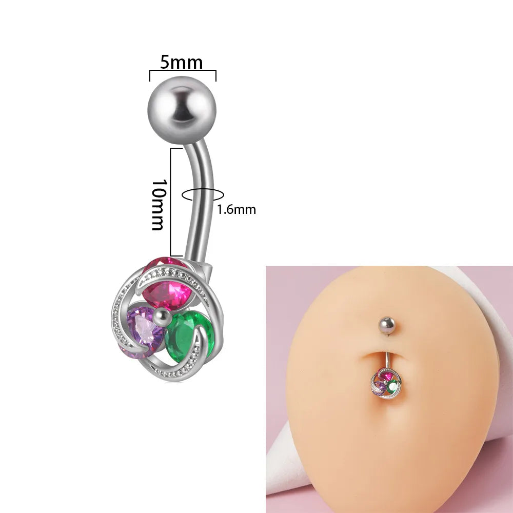 1 Piece Belly Rings Simple Style Flower Butterfly 304 Stainless Steel Copper Inlay Zircon