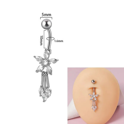 1 Piece Belly Rings Simple Style Flower Butterfly 304 Stainless Steel Copper Inlay Zircon