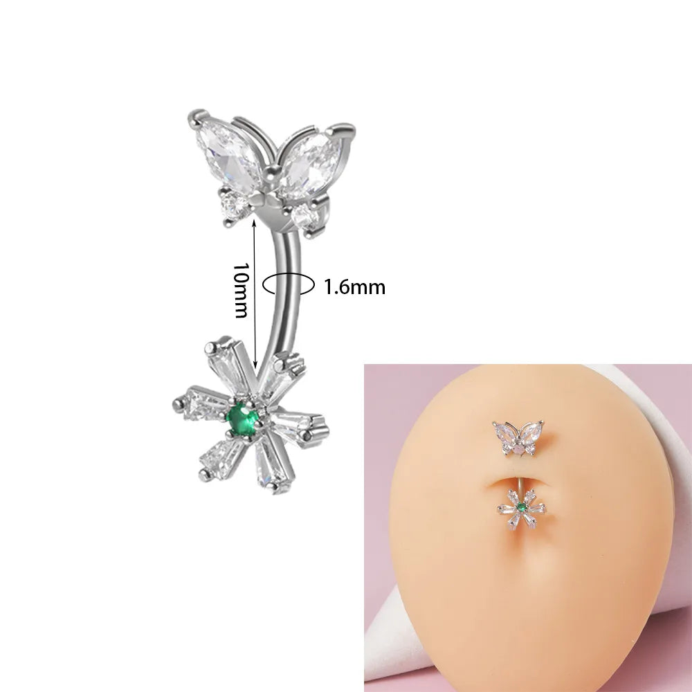 1 Piece Belly Rings Simple Style Flower Butterfly 304 Stainless Steel Copper Inlay Zircon