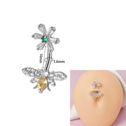 1 Piece Belly Rings Simple Style Flower Butterfly 304 Stainless Steel Copper Inlay Zircon