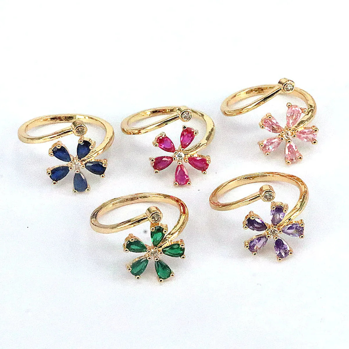 Simple Style Flower Copper Gold Plated Zircon Open Ring 1 Piece