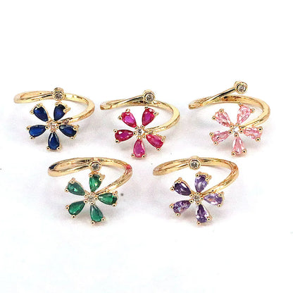 Simple Style Flower Copper Gold Plated Zircon Open Ring 1 Piece