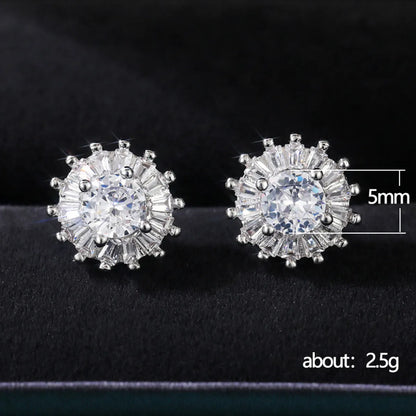 Simple Style Flower Copper Inlay Zircon Ear Studs 1 Pair