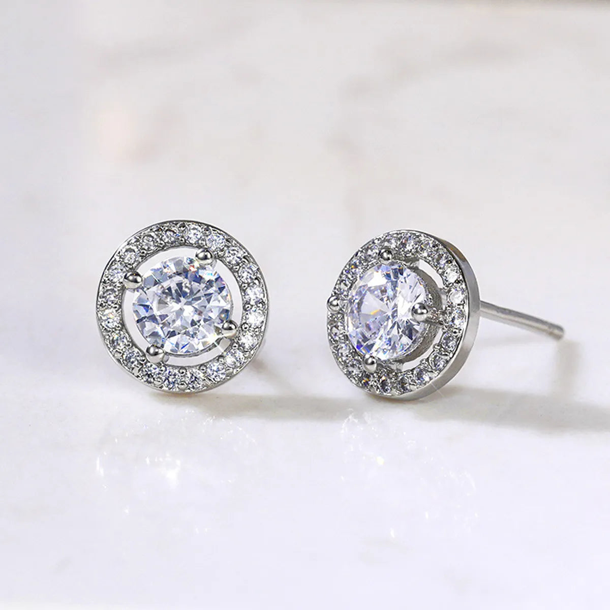 Simple Style Flower Copper Inlay Zircon Ear Studs 1 Pair