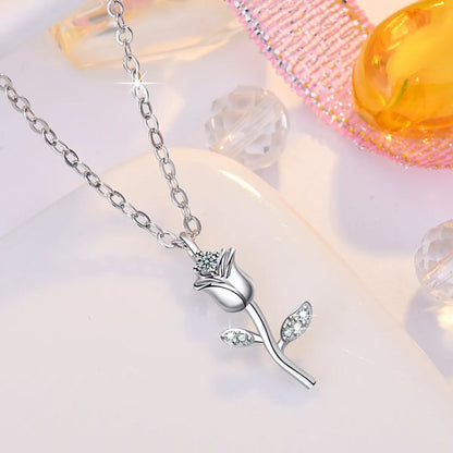 Simple Style Flower Copper Inlay Zircon Pendant Necklace