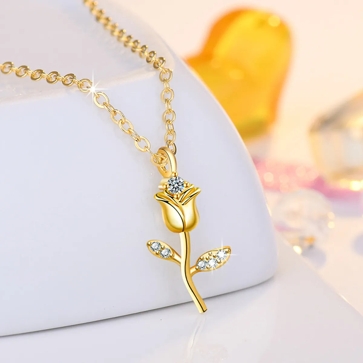 Simple Style Flower Copper Inlay Zircon Pendant Necklace