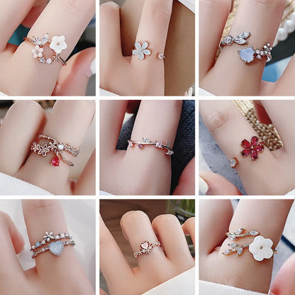 Simple Style Flower Copper Inlay Zircon Rings