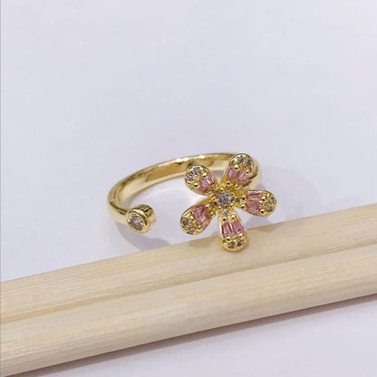 Simple Style Flower Copper Zircon Rings In Bulk