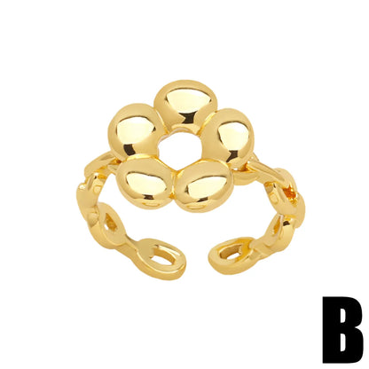 Simple Style Flower Copper Plating 18k Gold Plated Open Rings