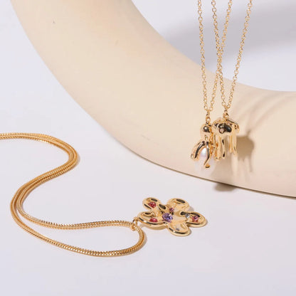 Simple Style Flower Copper Plating 18k Gold Plated Pendant Necklace